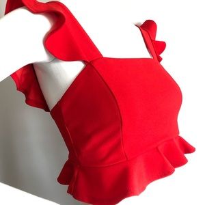 Bright Red Ruffled Crop Top